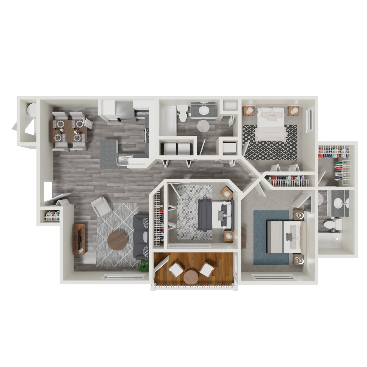Floor plan for 3 beds, 2 baths, 1352 sqft